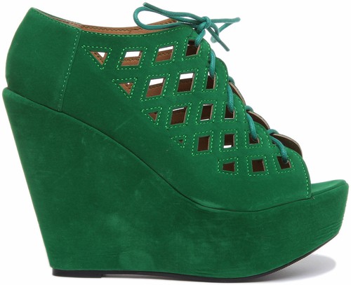Womens Nomadic High Platform Wedge Peep Toe Sandals In Green Size UK 3 - 8 - Picture 2 of 12