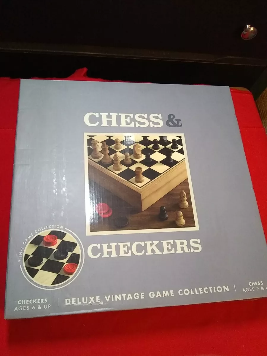 Deluxe Vintage Wood Chess and Checkers Game Set