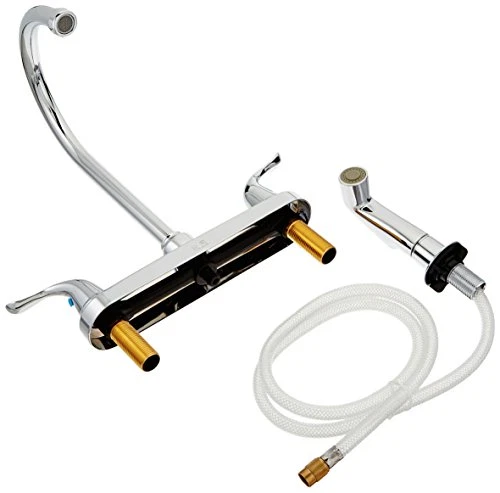 EZ-FLO 10201 Grifo de cocina de 2 manijas con rociador lateral extraíble, cromo, 4 orificios Foto 2 de 4