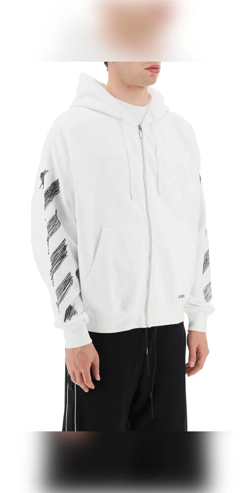 Felpa con cappuccio e zip Off White Scribble Diag bianca