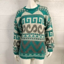 Womens Vintage 80s Together Geometric Wool Blend Oversize Sweater Size M Medium