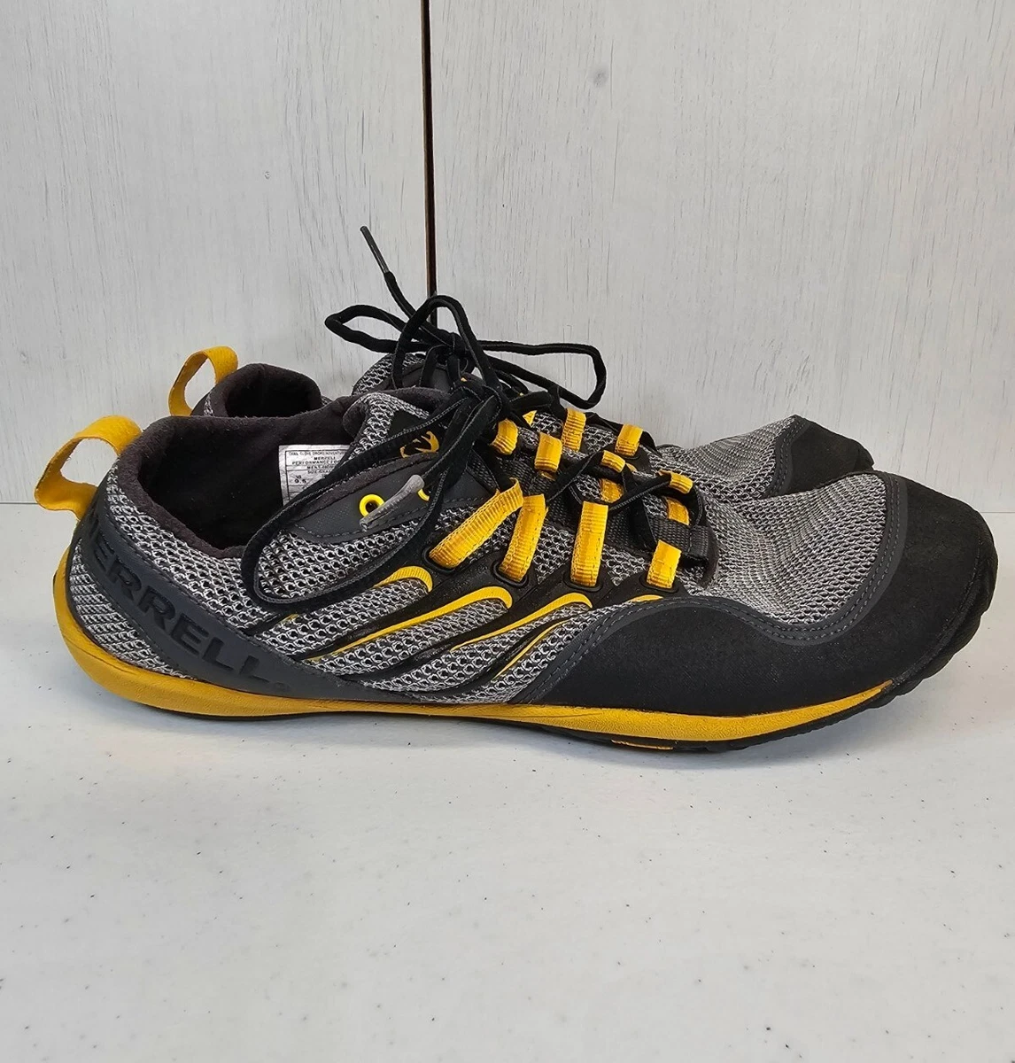 Merrell Barefoot Trail Glove Shoes Sneaker Smoke Gray Adventure Yellow 9 Men