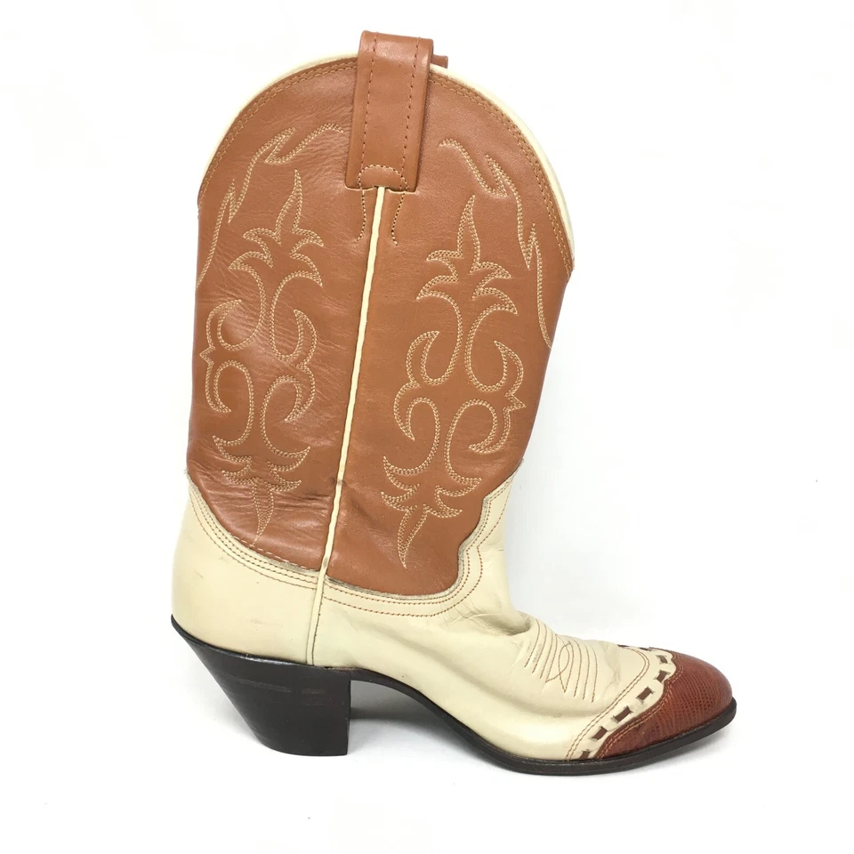 Women's Nocona Pull On Western Boots Cowgirl Shoes Size 5 Brown Tan Leather - Image 4 of 4