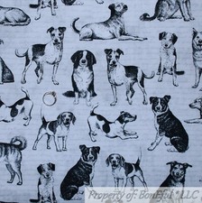 BonEful Fabric FQ Cotton Quilt White Black B&W Scenic Dog Breed Terrier Hound US