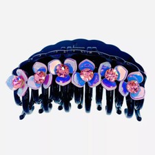 USA FLOWERS ACRYLIC HAIR CLAW JAW CLIP made with SWAROVSKI CRYSTAL Pink A20