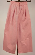 VINTAGE GEOFFREY BEENE PINK PINSTRIPED WIDE FLARE LEG PANTS W BUTTON FRONT