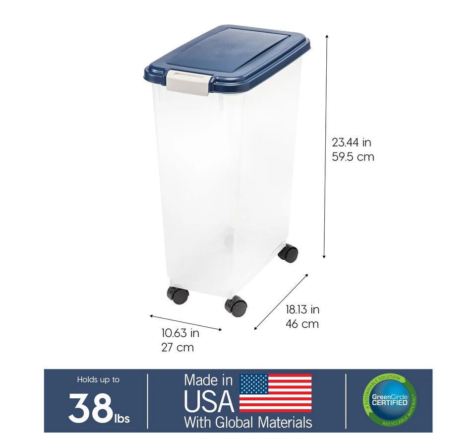 Recipiente hermético de armazenamento de alimentos para cães IRIS EUA, até 38 libras, rodas anexáveis... - Imagem 3 de 4