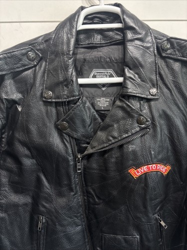 Vtg Cafe Racer Buffalo Patchwork Leather Motorcycle Jacket Coat Mens Large - Picture 3 of 4