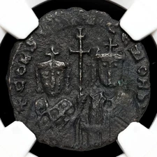 BYZANTINE. Constantine VII Porphyrogenitus, with Zoe. 913-959. Æ Follis NGC Fine