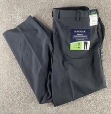 Haggar Gray Mens 40x30 Travel Performance Dress Pant Straight Fit Slacks Flat