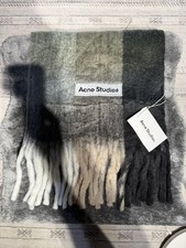 Acne Studios Vally Scarf Checked Plaid Multi Grey Green Large Fringe New