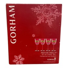 Gorham Festive Holly Wine Glasses 10oz Handpainted Crystal Christmas Set 4 Iob Gorham Festive Holly Wine Glasses 10oz Handpainted Crystal Christmas Set 4 Iob
