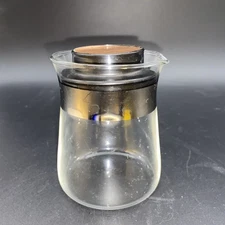 Vintage Pyrex Flameware Glass Creamer Pitcher & Lid 1960s MCM Silver Band