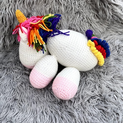 Handmade Rainbow Cuddles Crochet Unicorn Stuffed Animal Plush White Curly Q Tail - Picture 9 of 12