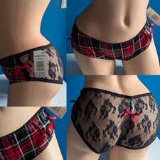 VTG Y2K M Satin Plaid Lace Cheeky Panties RARE NWT Vintage Maidenform Bows 90s