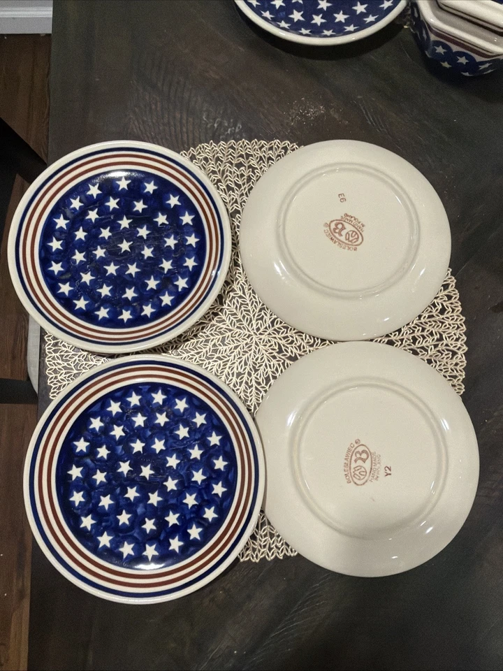"Juego de 4 platos vintage Boleslawiec 7 1/2"" hechos a mano en Polonia" Foto 2 de 3