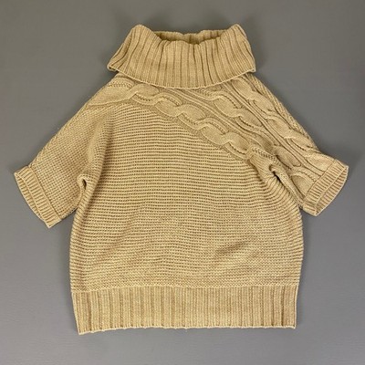 Jaclyn Smith Sweater Women's Large Metallic Beige Knit Short Sleeve Cowl Neck