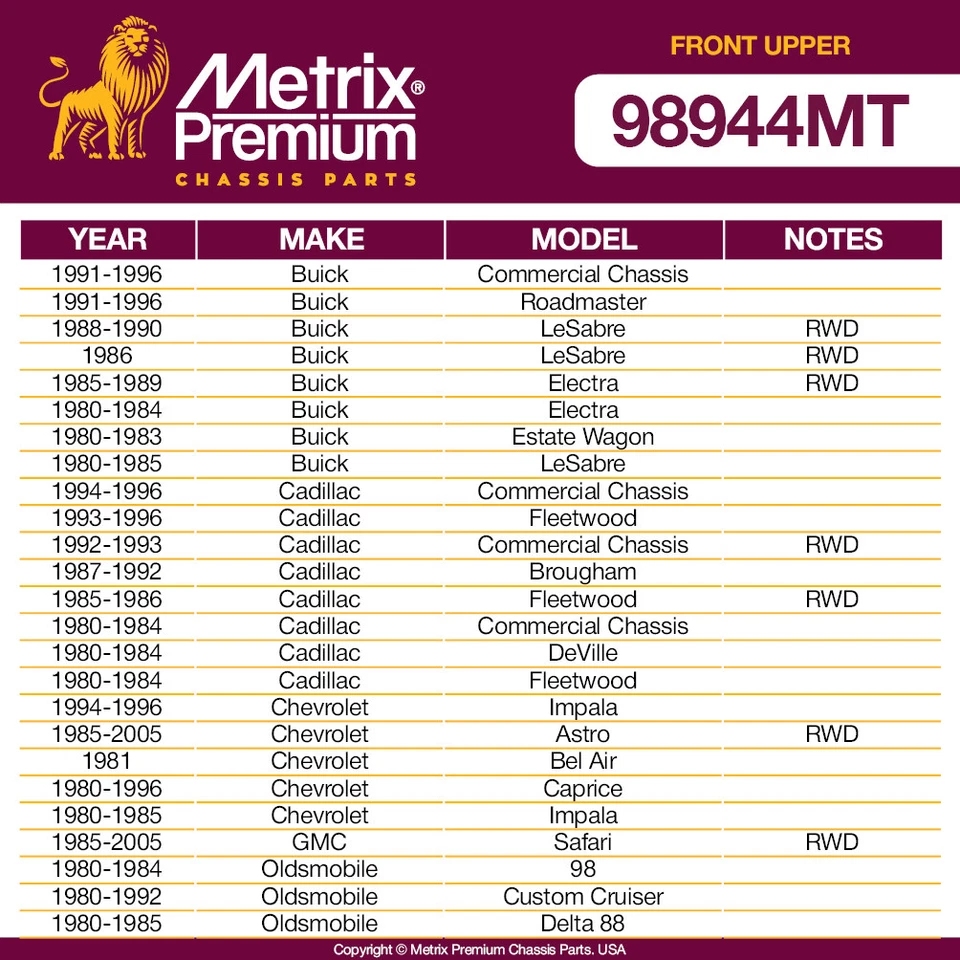 Front Upper Control Arm Bushing for 1991-1996 Buick Commercial Chassis K6198 - Image 2 of 4