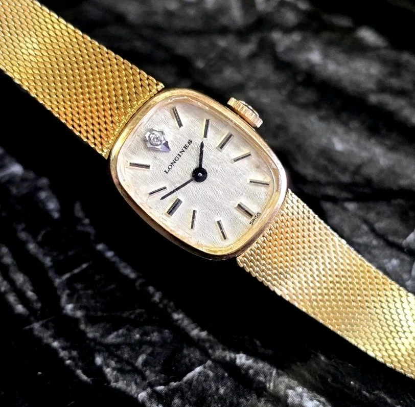 Longines Años 50 Lleno de Oro 10K Estuche y Banda Marcador Diamante Manual Mecánico Foto 2 de 4