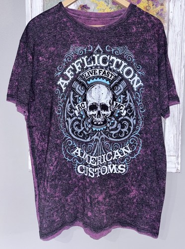 Y2K Affliction American Customs Live Fast Skull Graphic T-Shirt X-Large Grunge - Picture 3 of 7