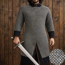 9MM Round Ring Riveted Chainmail Shirt with Solid Rings Medieval Mild Steel Haub