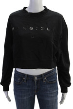 MM6 Maison Margiela Girls Cotton Graphic Crop Sweatshirt Black Size 16