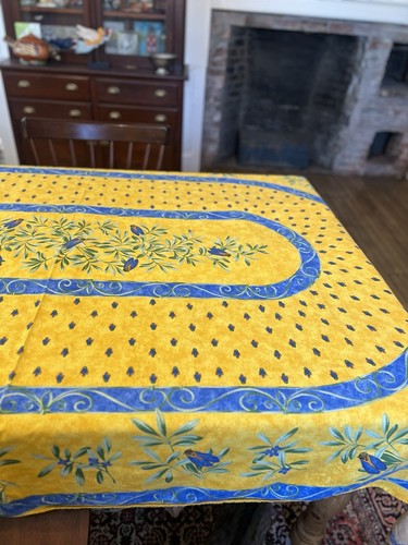 Tovaglia Poupèes Yolande francese provenzale 100% cotone blu giallo 58” x 89” - Foto 4 di 9