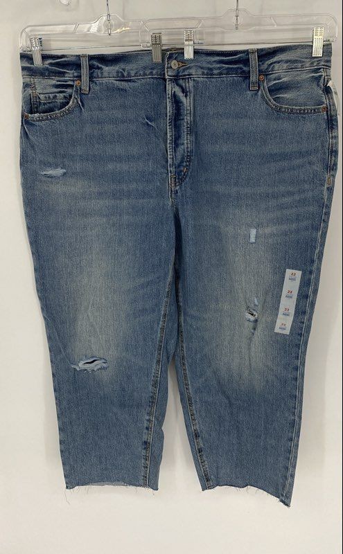 Old Navy Womens Blue Cotton High-Rise Slouchy Slim Straight Denim Jeans Size 22