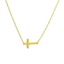 Mini Cross Chain Necklace Real 14K Yellow Gold Up to 18"
