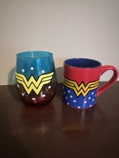 Wonder Woman DC Comics Ceramic Mug and glass