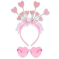 Pink valentines Day Headband with Pink Heart Sunglasses for Valentines Day Ga...