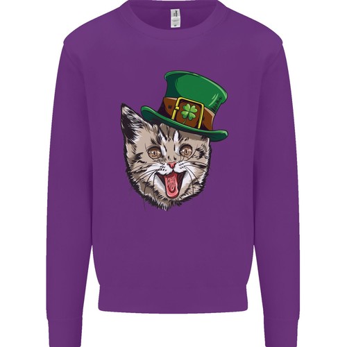 St Patricks Day Cat Funny Irish Kids Sweatshirt Jumper - Picture 17 of 35