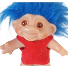Vintage Dam Norfin Troll 5" Medium Plain Classic Red Felt Shirt Blue Hair 1986