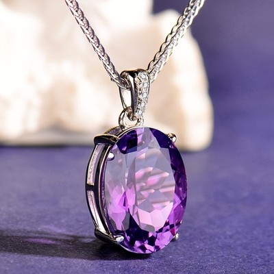 925 Silber Amethyst-Anhänger mit 925 Silberkette, für Damen - schlicht & elegant
