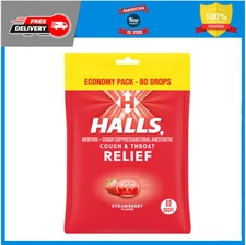 Halls Relief Strawberry Cough Drops, Economy Pack, 80 Drops