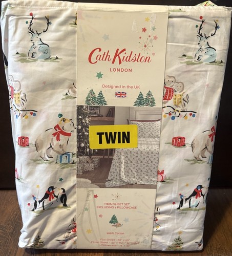 Set lenzuola gemelle crema animali natalizi Cath Kidston 3 pezzi NUOVO! Pinguini Orso Volpe - Foto 1 di 2
