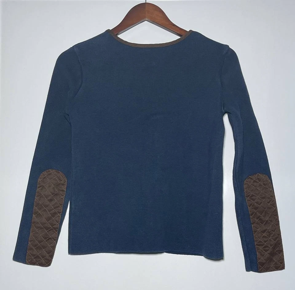 U.S. Polo Assn. Blue Knit Cardigan Jacket Women’s Size S Suede Trim Elbow Patche - Image 2 of 4