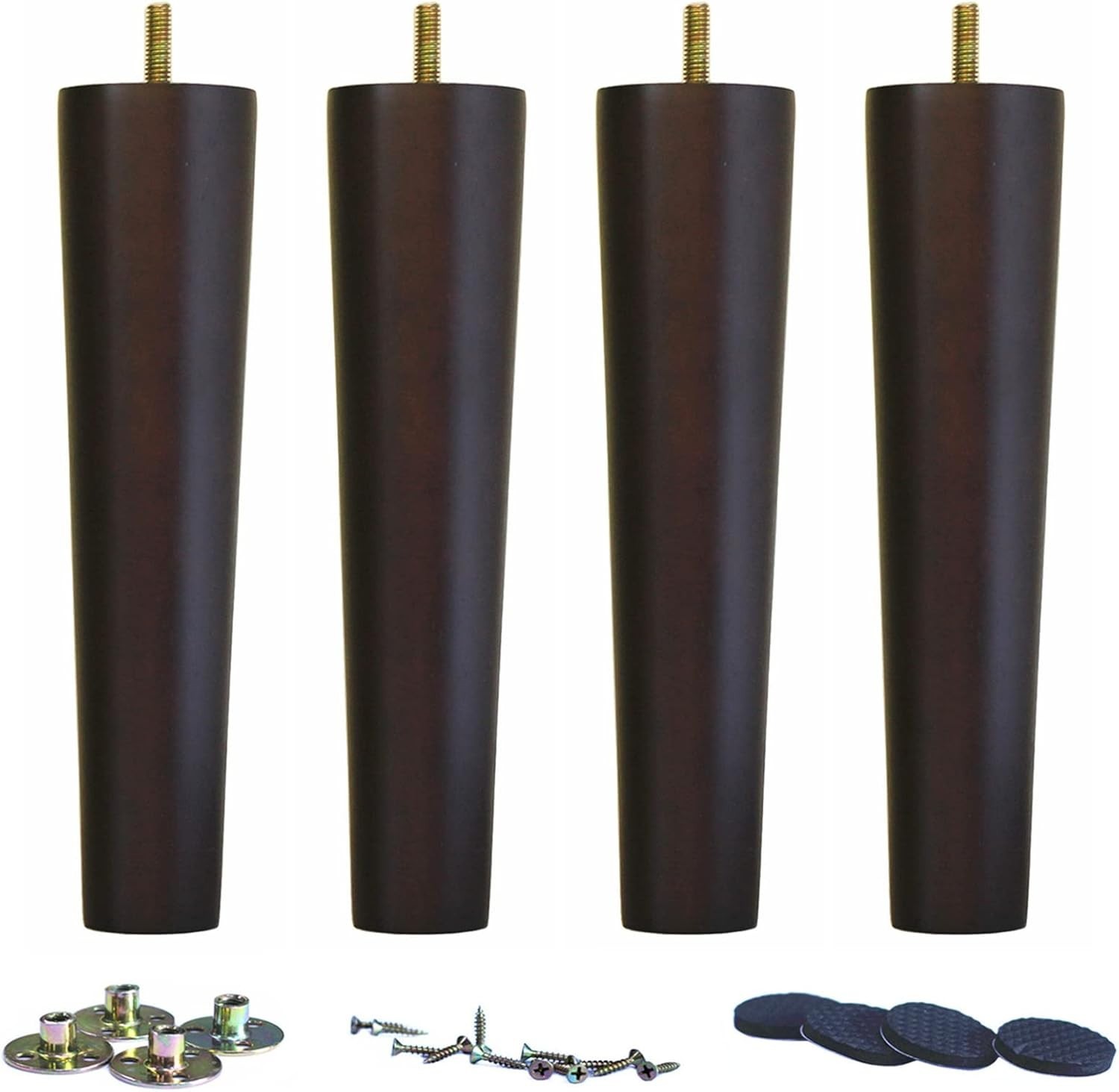 10-Inch Round Solid Wood Replacement Legs for Furniture Dark Walnut Set of 4