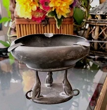 Dinosaur Footed Pewter Ashtray vintage antique Rare Destressed handcrafted