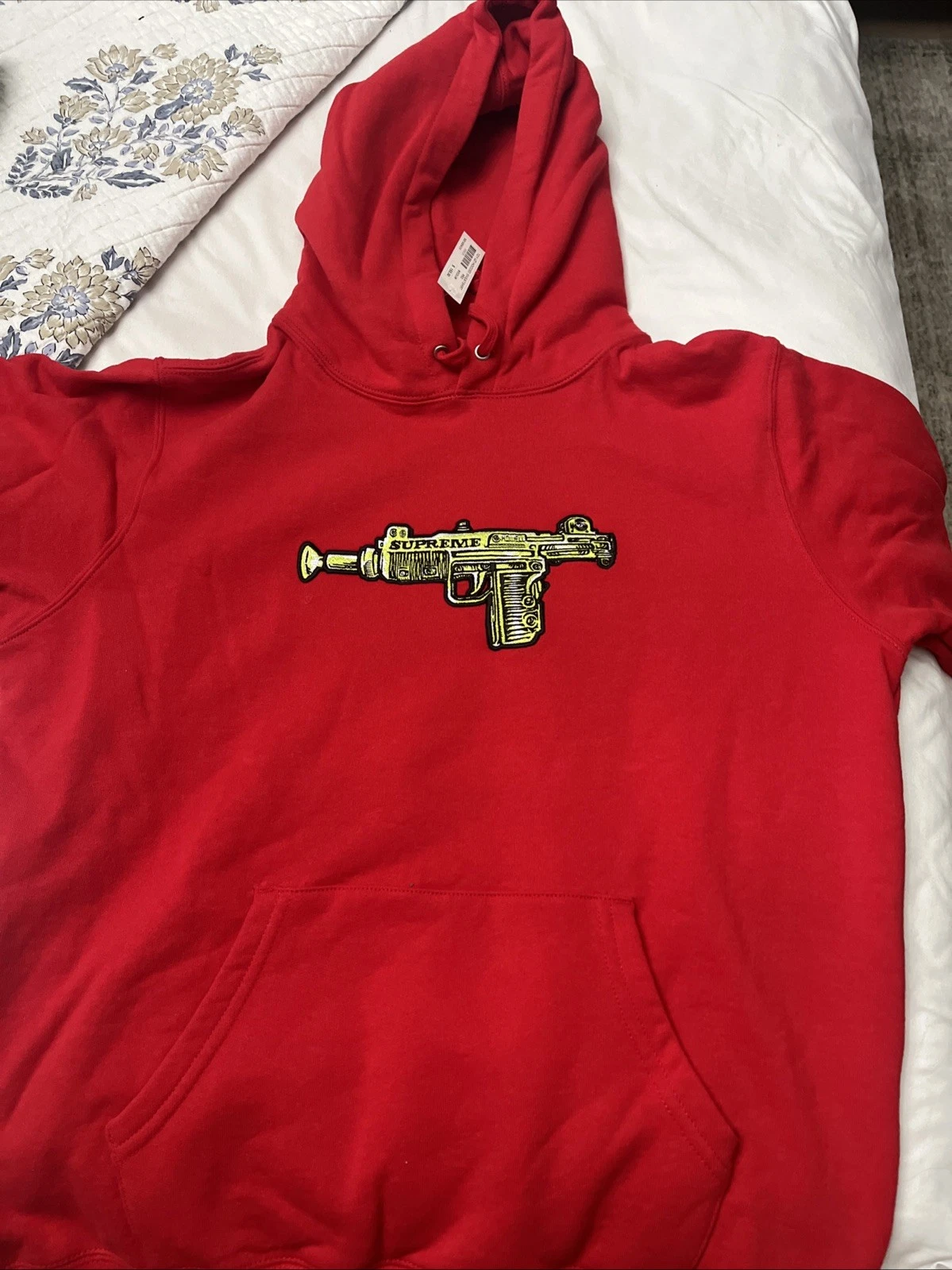 Pull Supreme homme grand jouet rouge Uzi logo évasé pull à capuche 2019