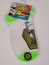 Star Wars Boba Fett Glow in Dark Low Cut Socks Kids Size 6-8 Shoe Size 10.5-4
