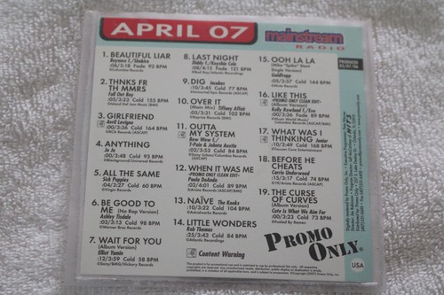 Promo Only Mainstream Radio Apr 2007 VG+ USA CD Carrie Underwood Kelly Rowland - Picture 2 of 2