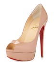 AUTH NEW WOMEN LOUBOUTIN NUDE LADY PEEP 150 PATENT PLATFORM PUMPS/HEELS US 9.5 — photo 1