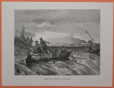 Fischzug auf dem Chiemsee original Holzstich 1885 K. Raupp