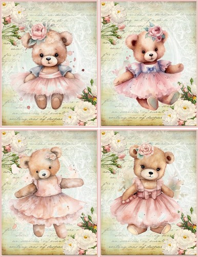 8 Teddy Bears Shabby Chic pink glossy blank fold out note card with envelopes - 第 1/4 張圖片