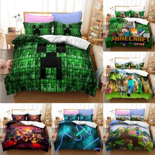 Set lenzuola Minecraft 3 pezzi trapunta copripiumino dormitorio singolo matrimoniale king size UK - Foto 3 di 25