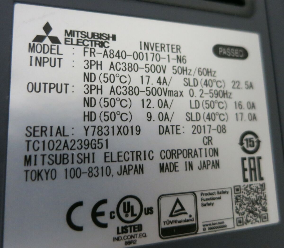 Mitsubishi FR-A840-00170-1-N6 Inverter Drive 7.5 HP A800 Mitsubishi FR-A840-00170-1-N6 Inverter Drive 7.5 HP A800