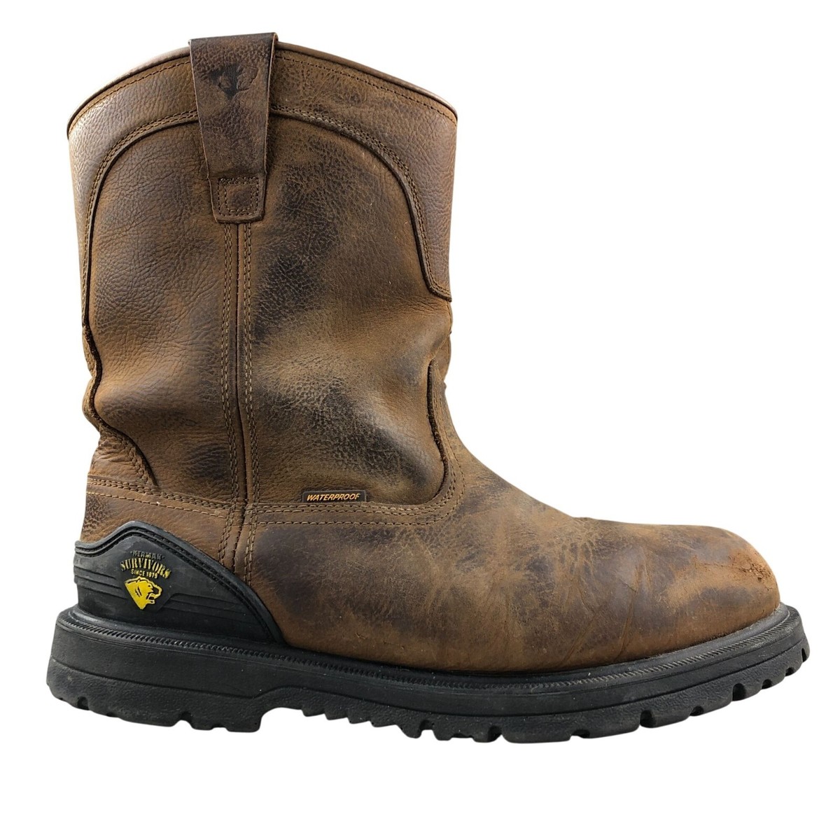 Survivors Mens Brown Leather Steel Toe Waterproof Pull On Work‎ Boots Wellington Men main image 2