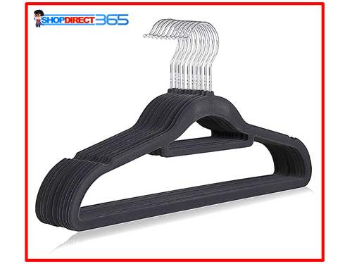 NON SLIP FLOCKED ADULT COAT CLOTHES HANGERS SLIM VELVET TROUSER TIE HANGING 34-2 - Picture 2 of 9