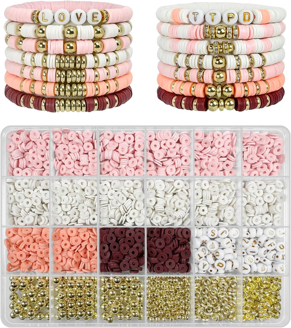 Clay Beads Bracelet Making Kit with 3200Pcs Gold Beads and Letters